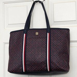 Tommy Hilfiger Waverly ll Satchel All Over Monogram Bag Red /Blue And White .